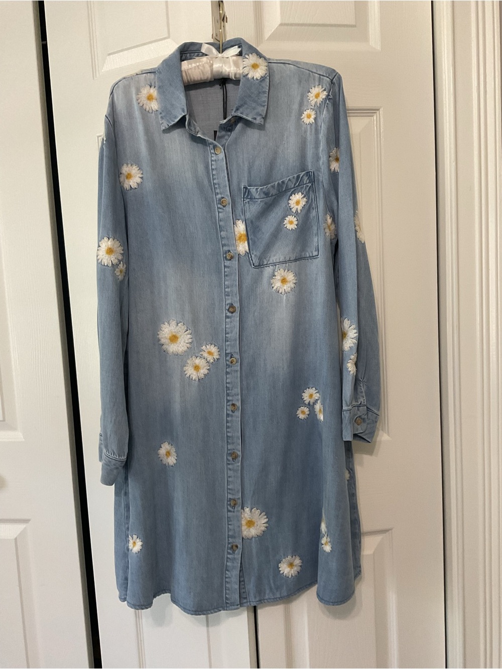 DRIFTWOOD Light Blue Embroidered Chambray Shirt Dress